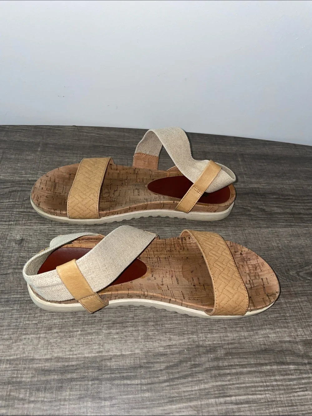 Boho Cork & Woven Strappy Sandals| Size 7.5| Casual Summer Flats - Picture 2 of 7